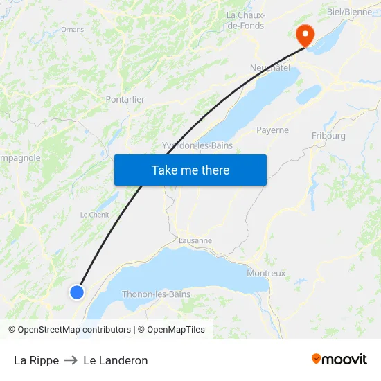 La Rippe to Le Landeron map
