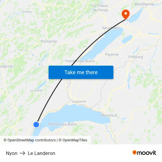 Nyon to Le Landeron map
