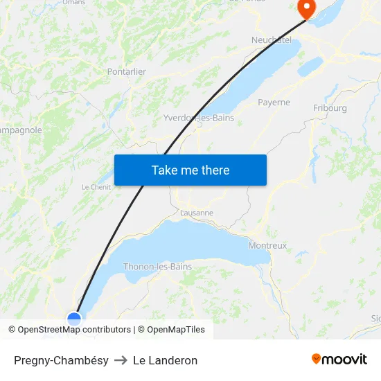 Pregny-Chambésy to Le Landeron map