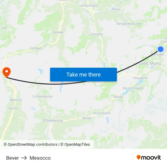 Bever to Mesocco map