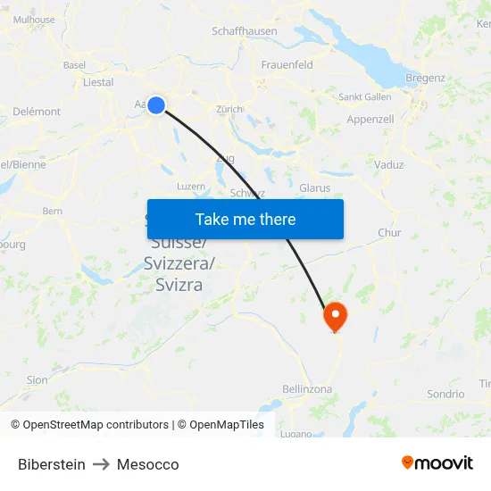 Biberstein to Mesocco map
