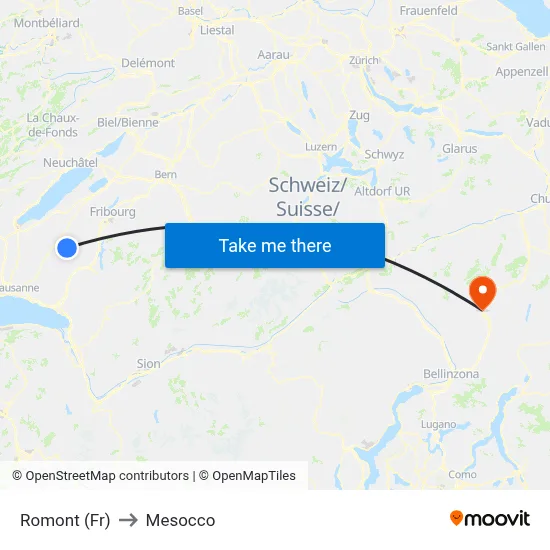 Romont (Fr) to Mesocco map