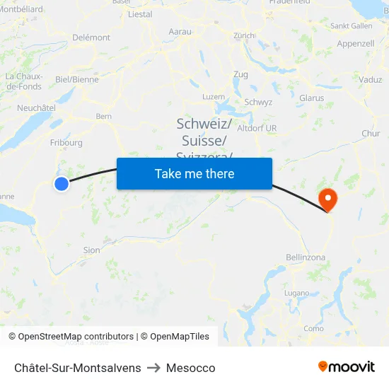 Châtel-Sur-Montsalvens to Mesocco map