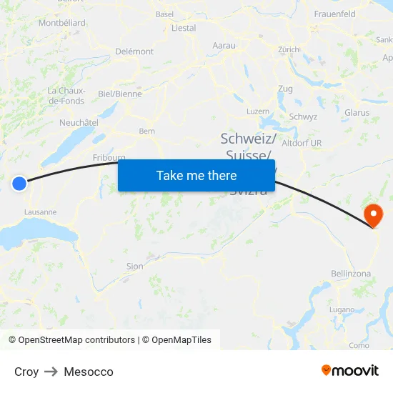 Croy to Mesocco map
