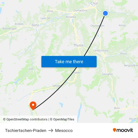 Tschiertschen-Praden to Mesocco map
