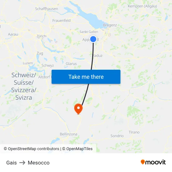 Gais to Mesocco map