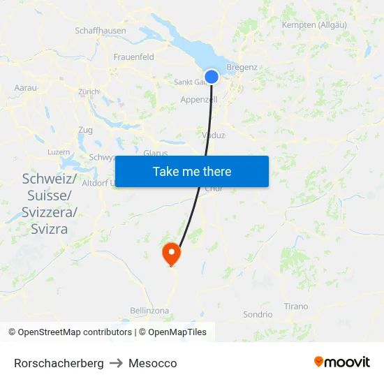 Rorschacherberg to Mesocco map