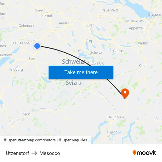 Utzenstorf to Mesocco map