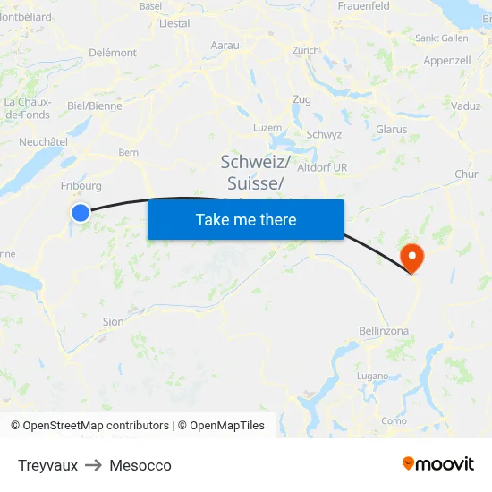 Treyvaux to Mesocco map