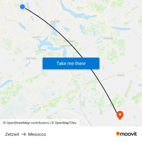 Zetzwil to Mesocco map