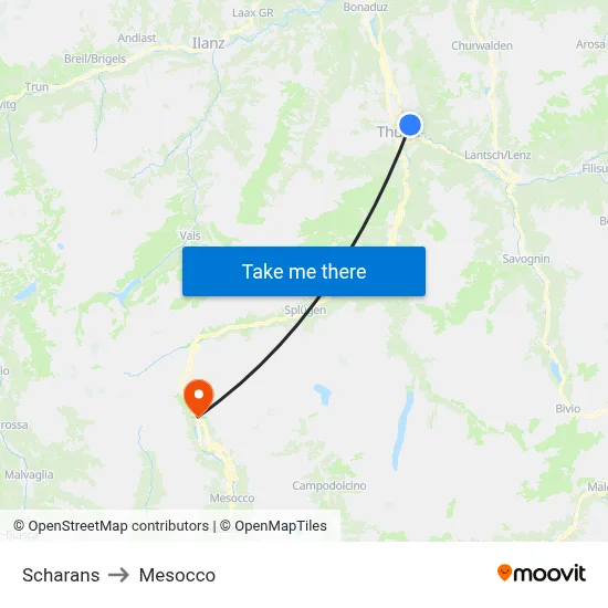 Scharans to Mesocco map