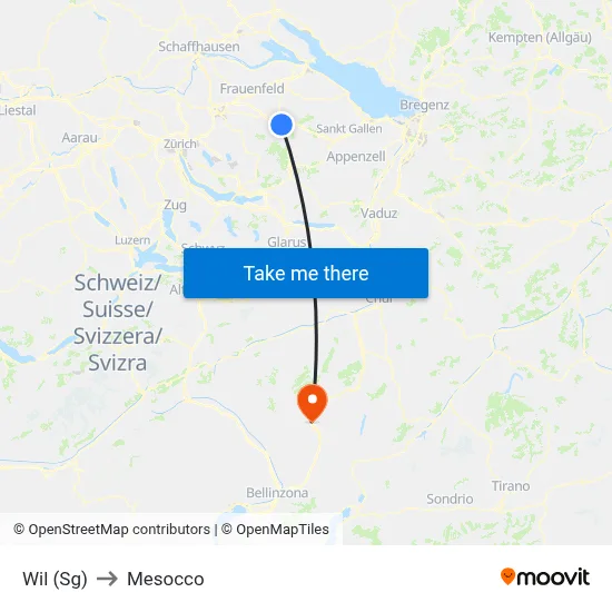 Wil (Sg) to Mesocco map