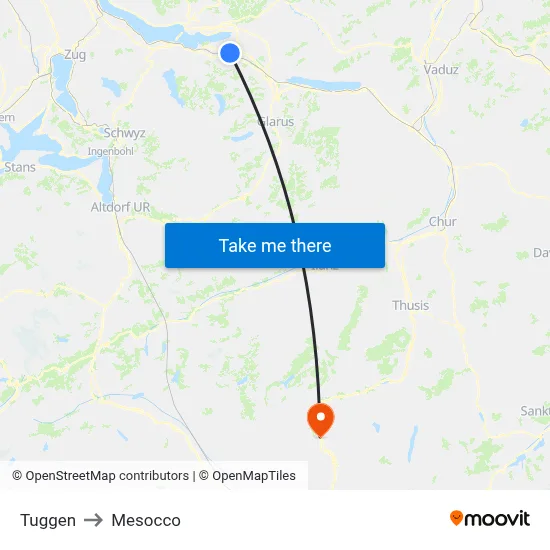 Tuggen to Mesocco map