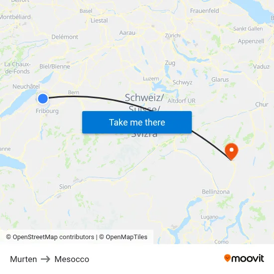 Murten to Mesocco map