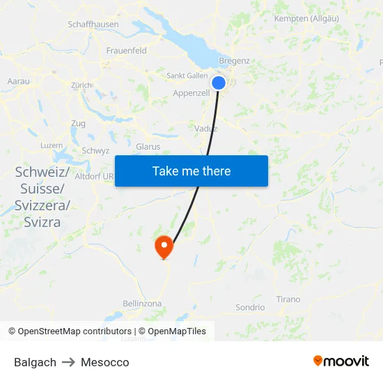 Balgach to Mesocco map
