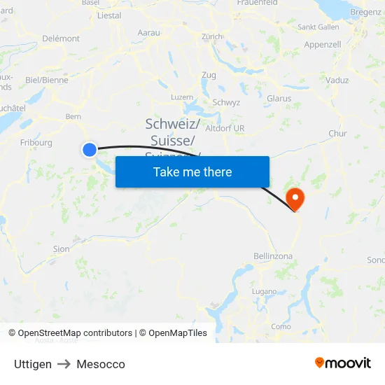 Uttigen to Mesocco map