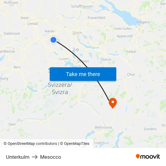 Unterkulm to Mesocco map