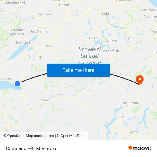 Corseaux to Mesocco map