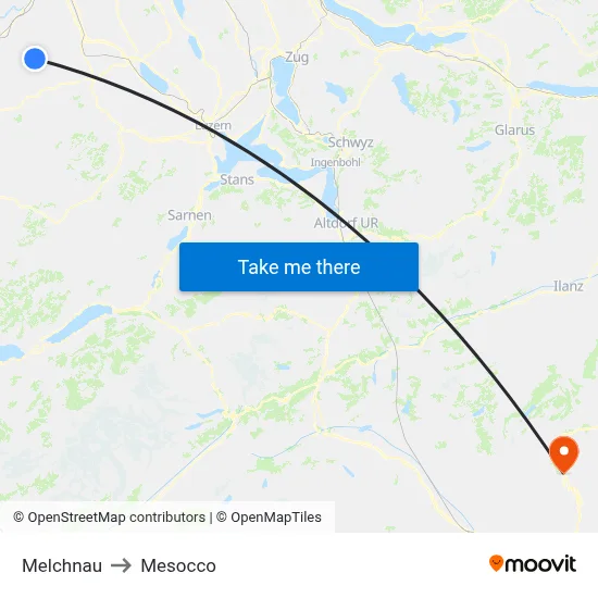 Melchnau to Mesocco map