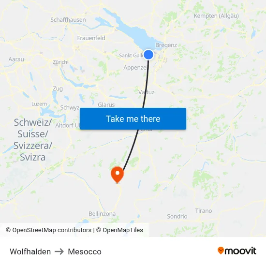 Wolfhalden to Mesocco map