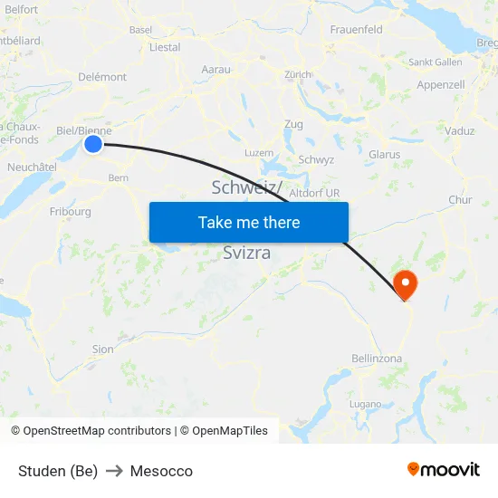 Studen (Be) to Mesocco map