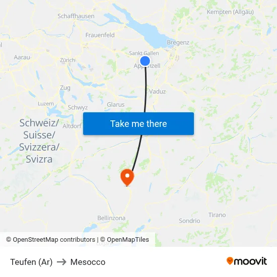 Teufen (Ar) to Mesocco map