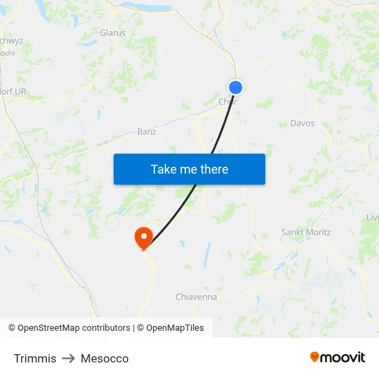Trimmis to Mesocco map