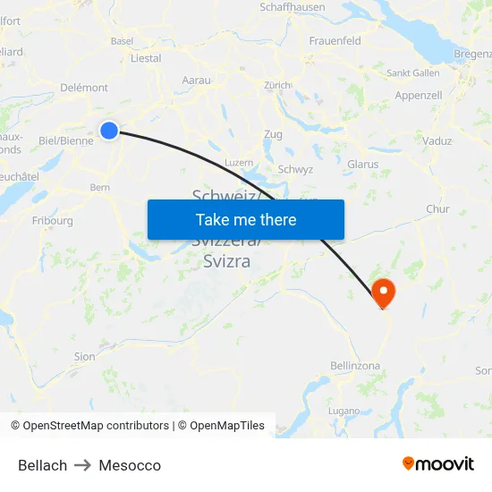 Bellach to Mesocco map