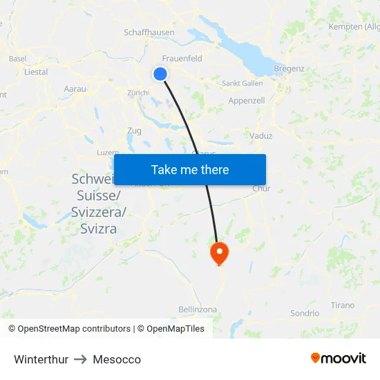 Winterthur to Mesocco map