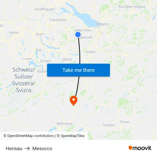 Herisau to Mesocco map