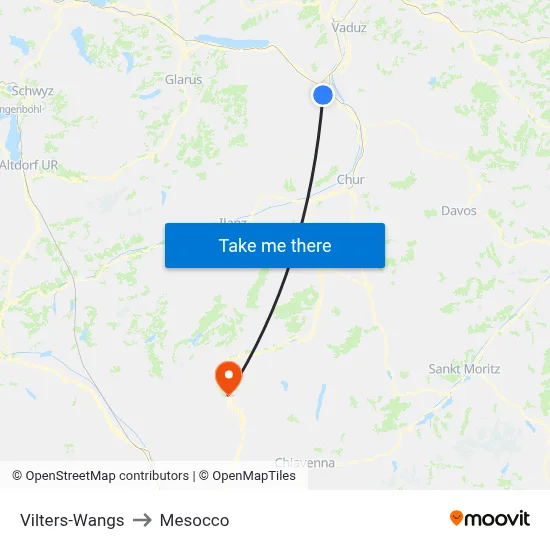 Vilters-Wangs to Mesocco map