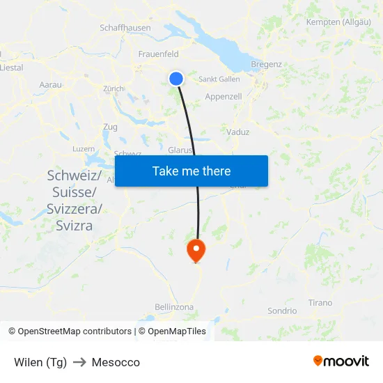 Wilen (Tg) to Mesocco map