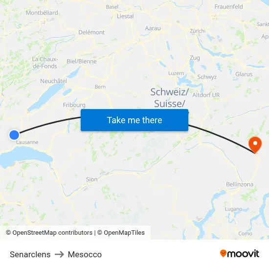 Senarclens to Mesocco map