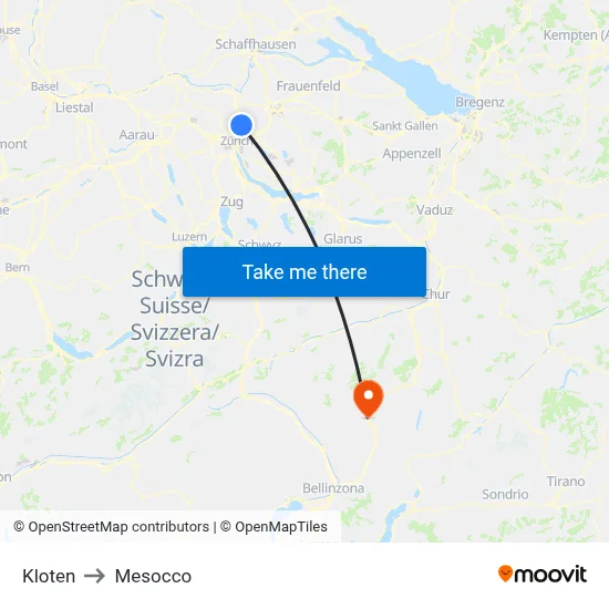 Kloten to Mesocco map