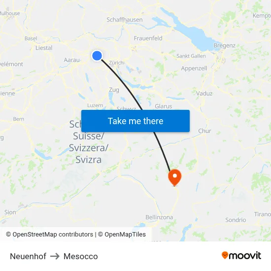 Neuenhof to Mesocco map