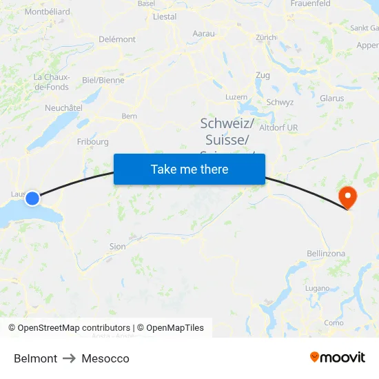 Belmont to Mesocco map
