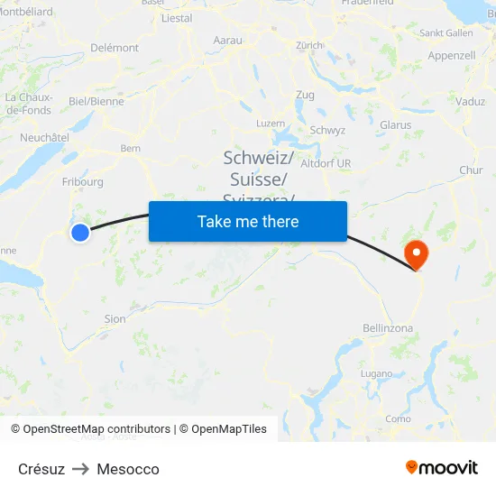 Crésuz to Mesocco map
