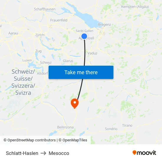 Schlatt-Haslen to Mesocco map