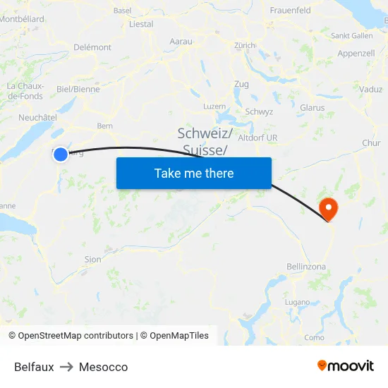 Belfaux to Mesocco map
