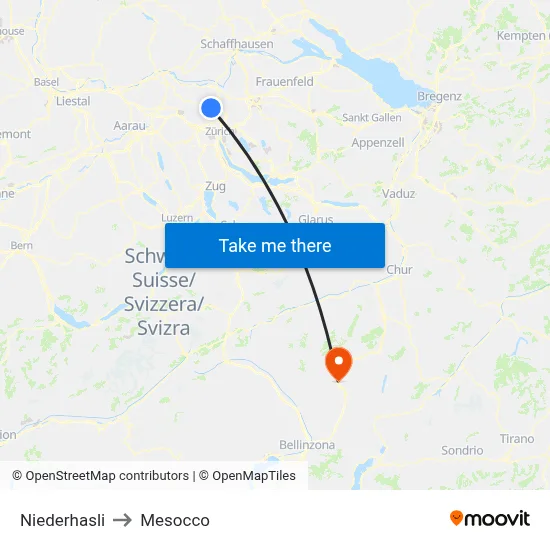 Niederhasli to Mesocco map
