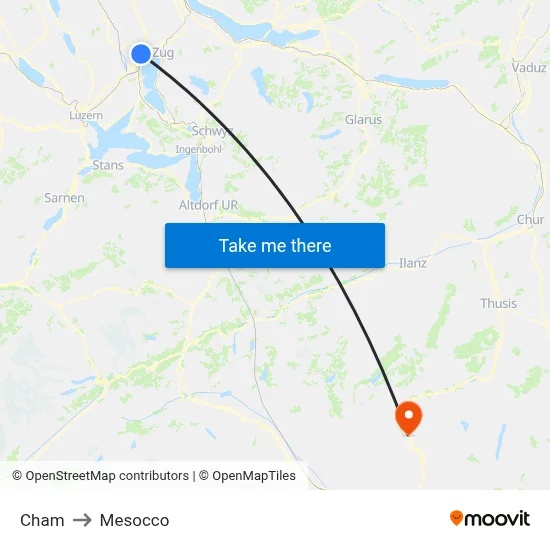 Cham to Mesocco map