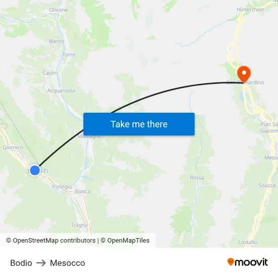 Bodio to Mesocco map