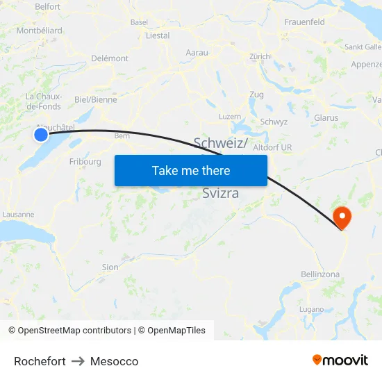 Rochefort to Mesocco map