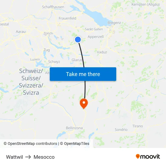 Wattwil to Mesocco map