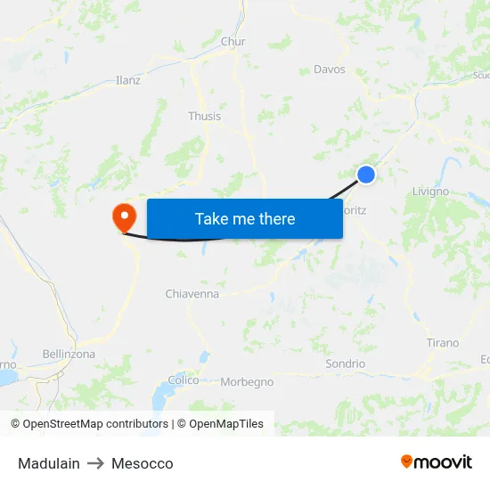 Madulain to Mesocco map
