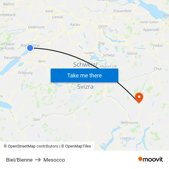 Biel/Bienne to Mesocco map