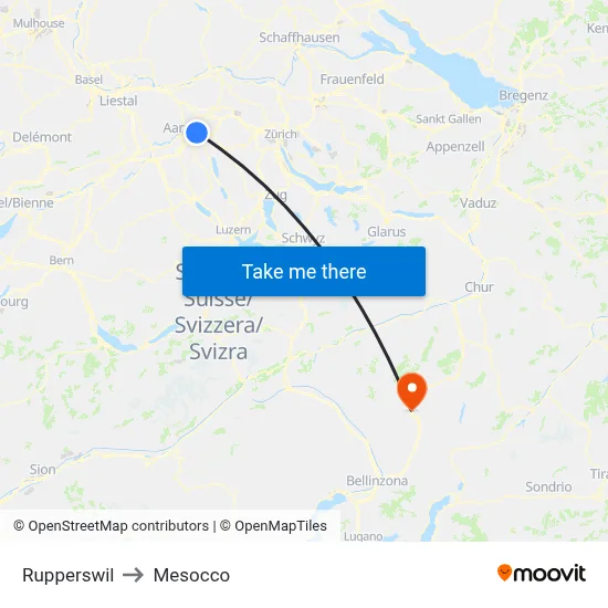 Rupperswil to Mesocco map