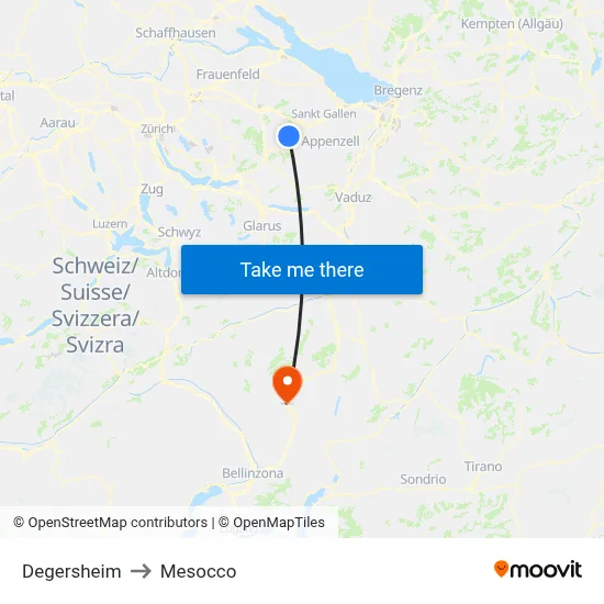 Degersheim to Mesocco map