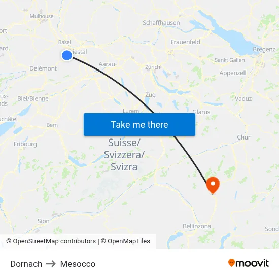 Dornach to Mesocco map