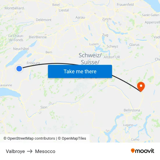 Valbroye to Mesocco map